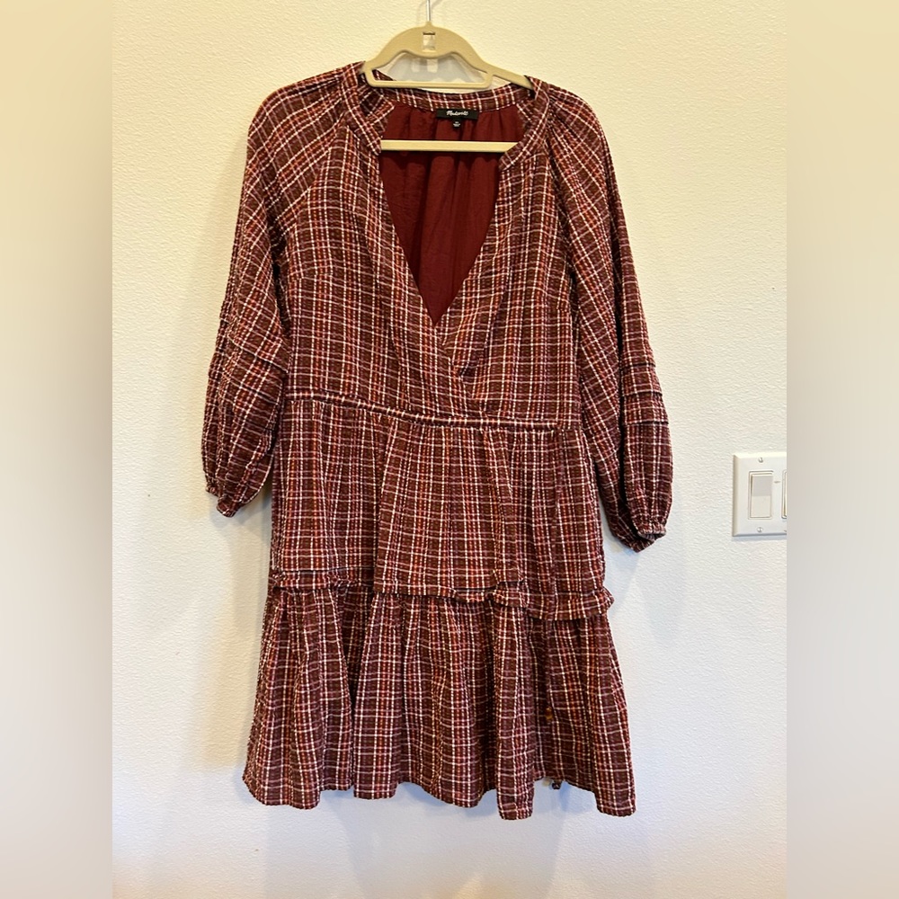 Seersucker Wrap Mini Dress XS